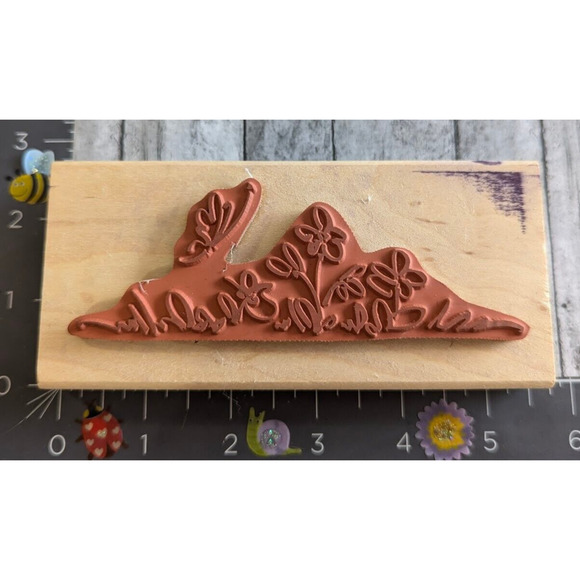 Denami Design Butterfly Flowers Grass Rubber Stamp Wood #C5 - Picture 2 of 4